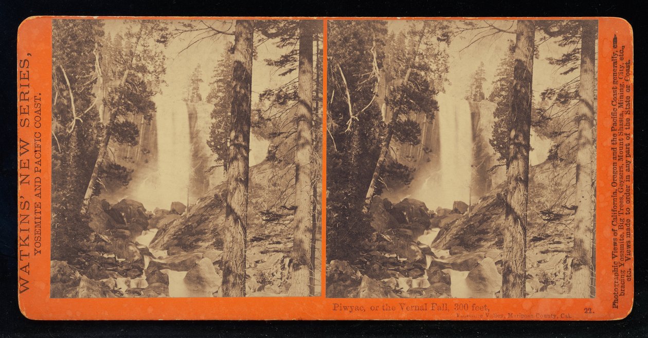 Kuva kevään putoamisesta matalalla vedellä, 300 jalkaa, Yosemiten laakso, Mariposa County, Cal. tekijältä Carleton E. Watkins