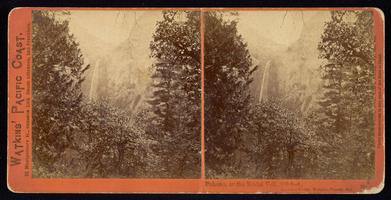 Pohono tai Bridal Veil, 900 jalkaa, Mariposa County, Ca. tekijältä Carleton E. Watkins