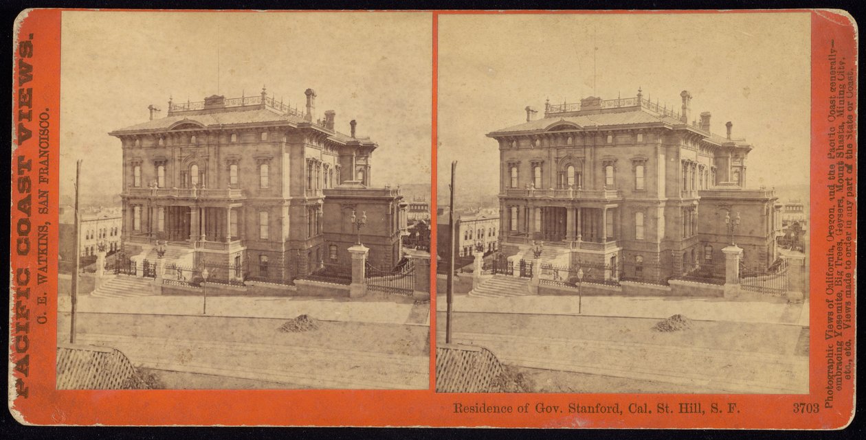 Kuvernööri Stanfordin asuinpaikka, Cal. Hill, S.F. tekijältä Carleton E. Watkins