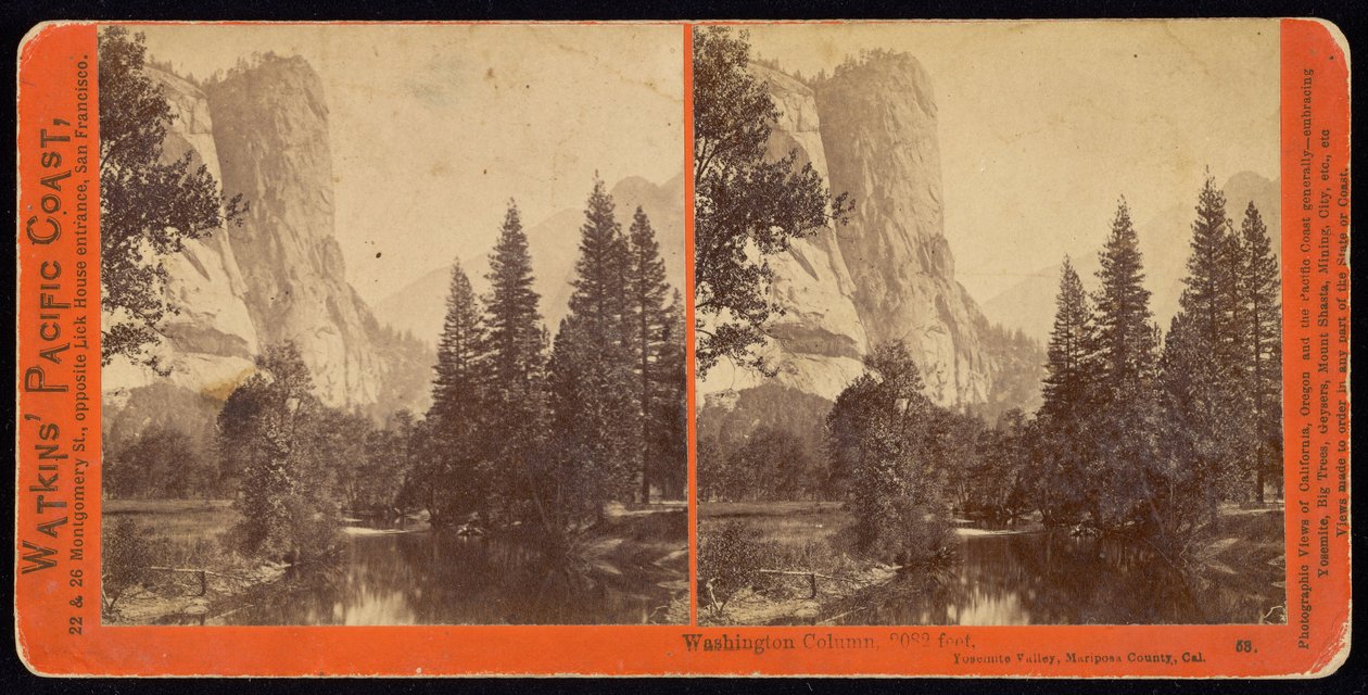Washingtonin sarake, 2082 jalkaa, Yosemiten laakso, Mariposa County, Ca. tekijältä Carleton E. Watkins