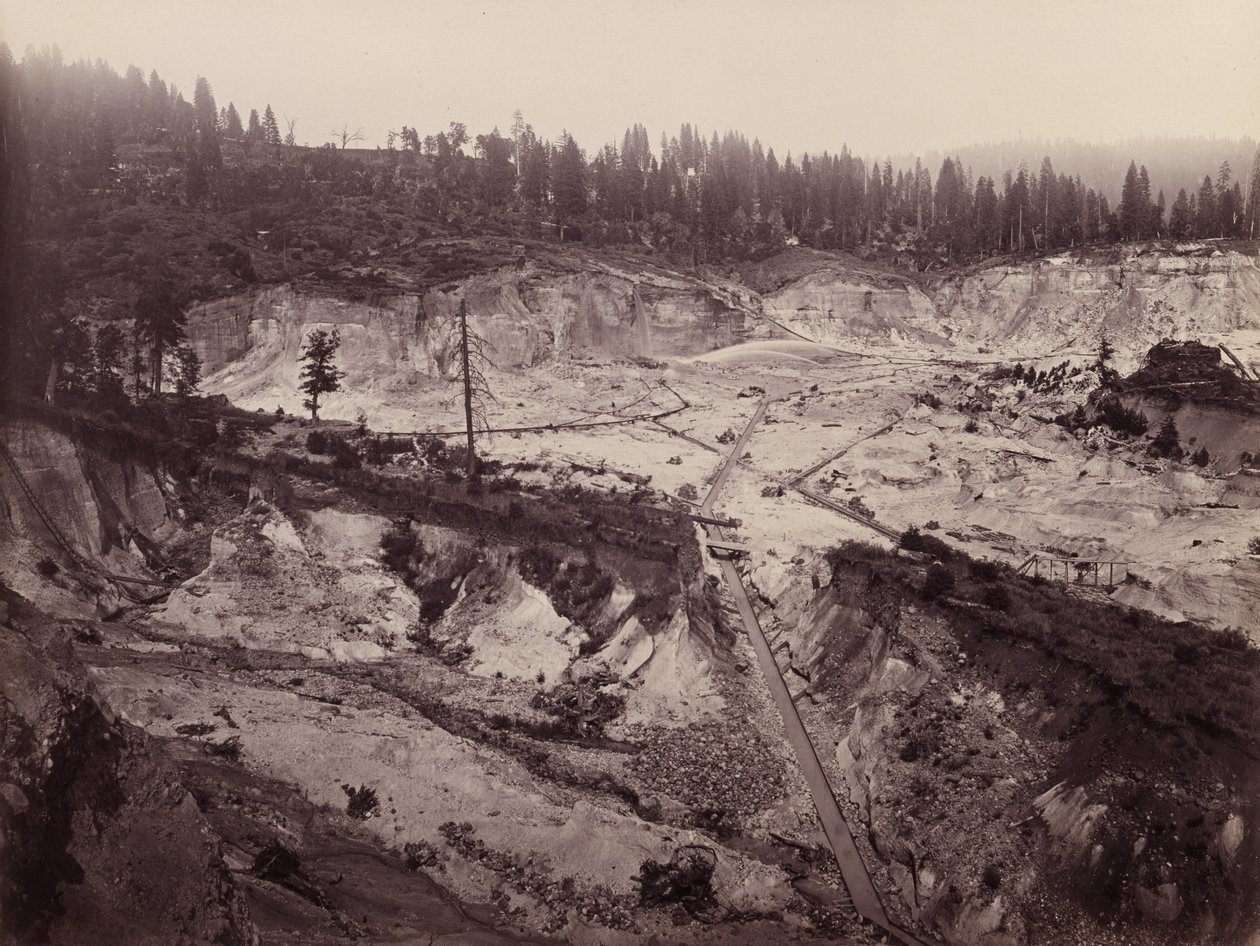 Malakoff Diggins. North Bloomfield Gravel Mining Company, n. 1871 (mammuttilevy-albumiiniprintti) tekijältä Carleton E. Watkins