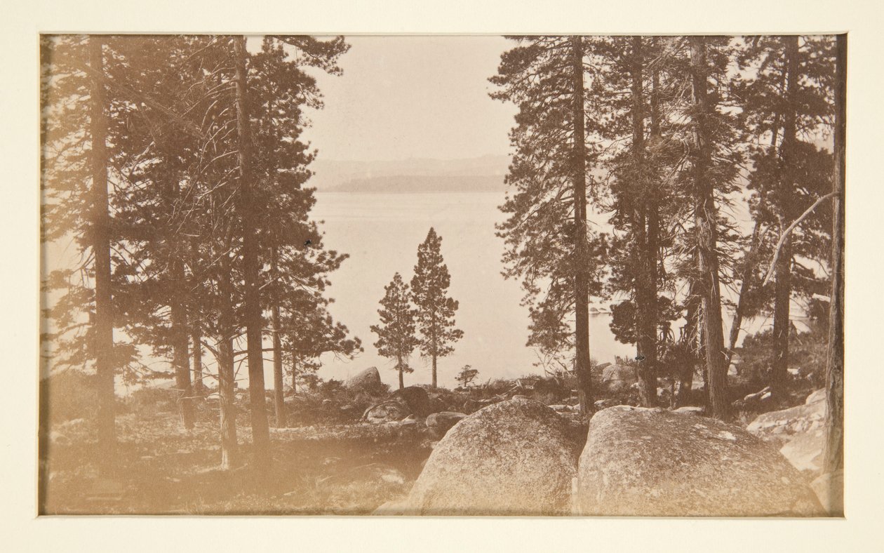 Neljä rautatiekohtausta ja neljä näkymää Tahoe-järvelle: Lake Tahoe Warm Springsistä tekijältä Carleton E. Watkins