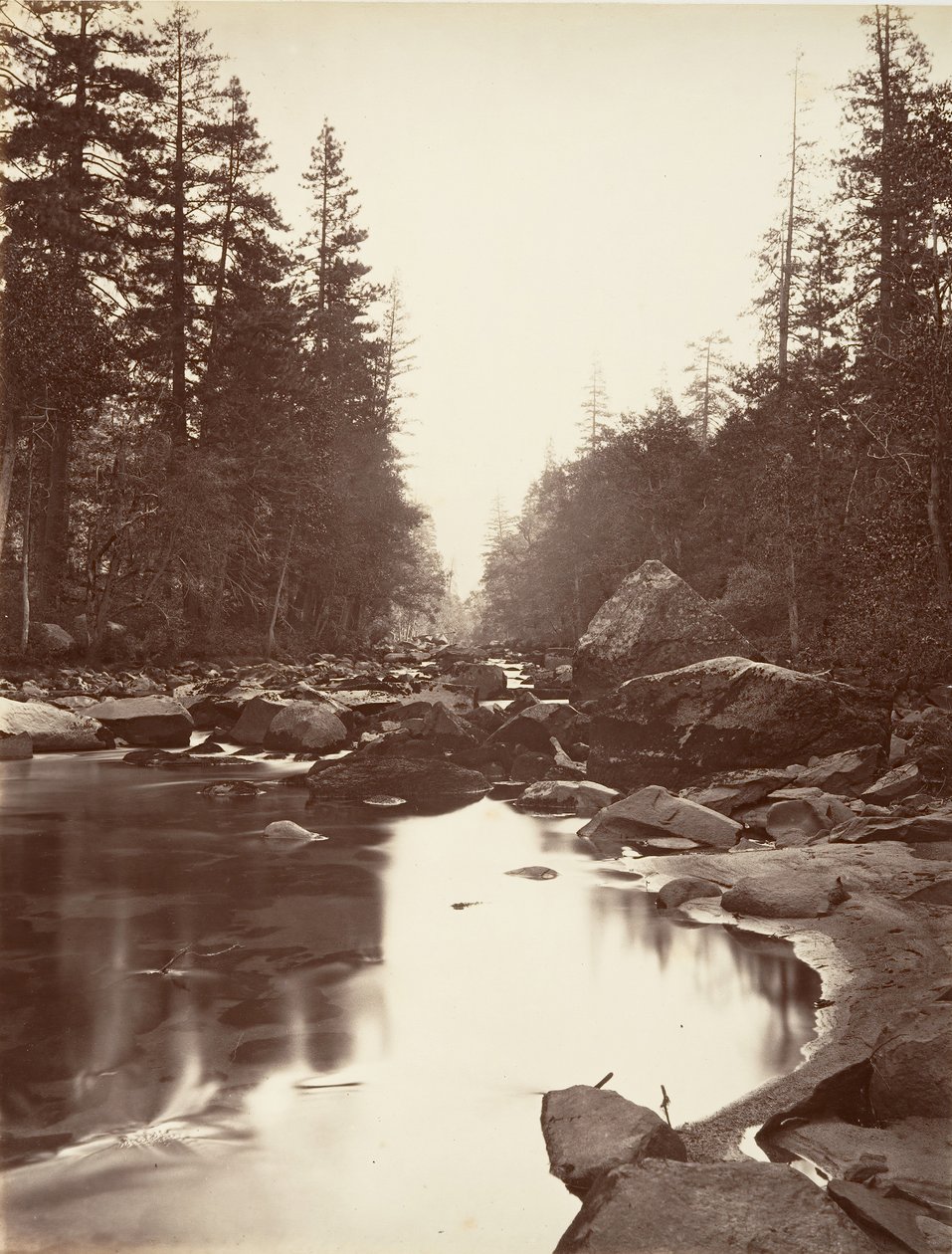 Merced River, Yosemite, n. 1872, painettu n. 1876. tekijältä Carleton E. Watkins.