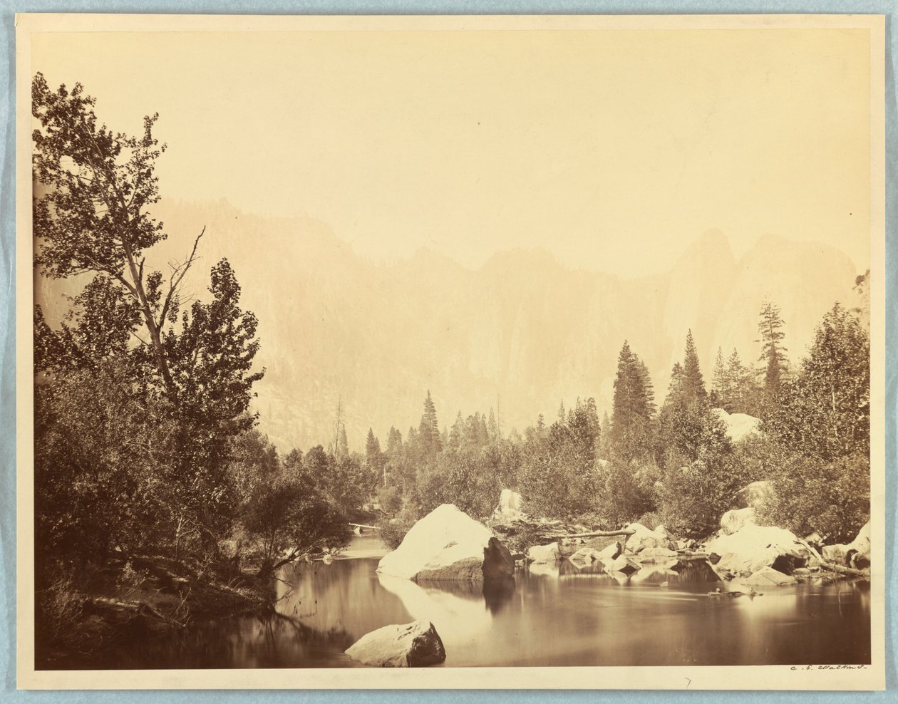 Näkymä Merced-joelle, Yosemite tekijältä Carleton E. Watkins