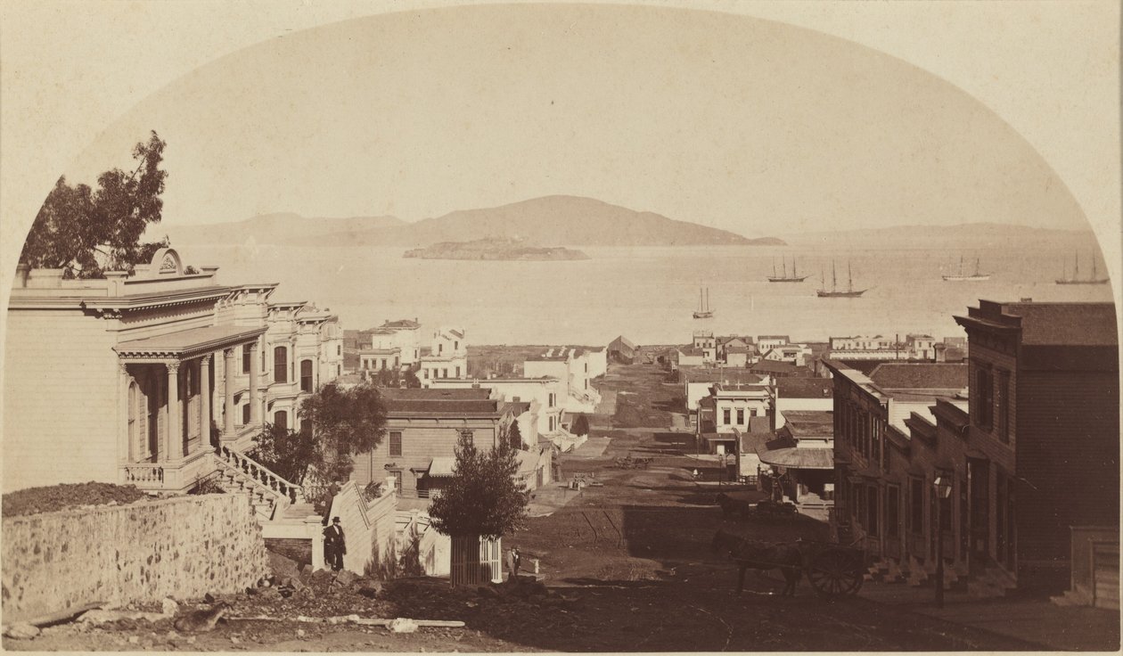Alcatrazin saari ja San Franciscon lahti, pohjoiseen katsottuna, 1880-luku (kuva) (kuva) tekijältä Carleton Emmons Watkins