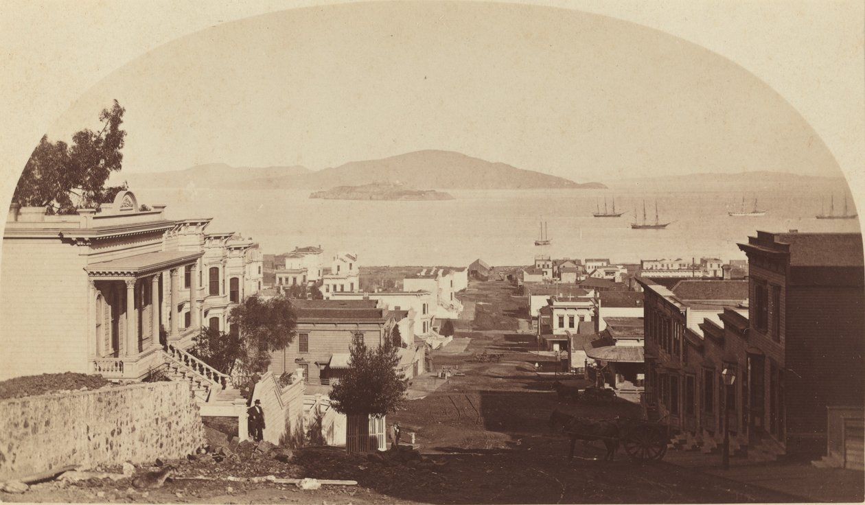 Alcatrazin saari ja San Franciscon lahti, katse pohjoiseen, 1880-luku. tekijältä Carleton Emmons Watkins