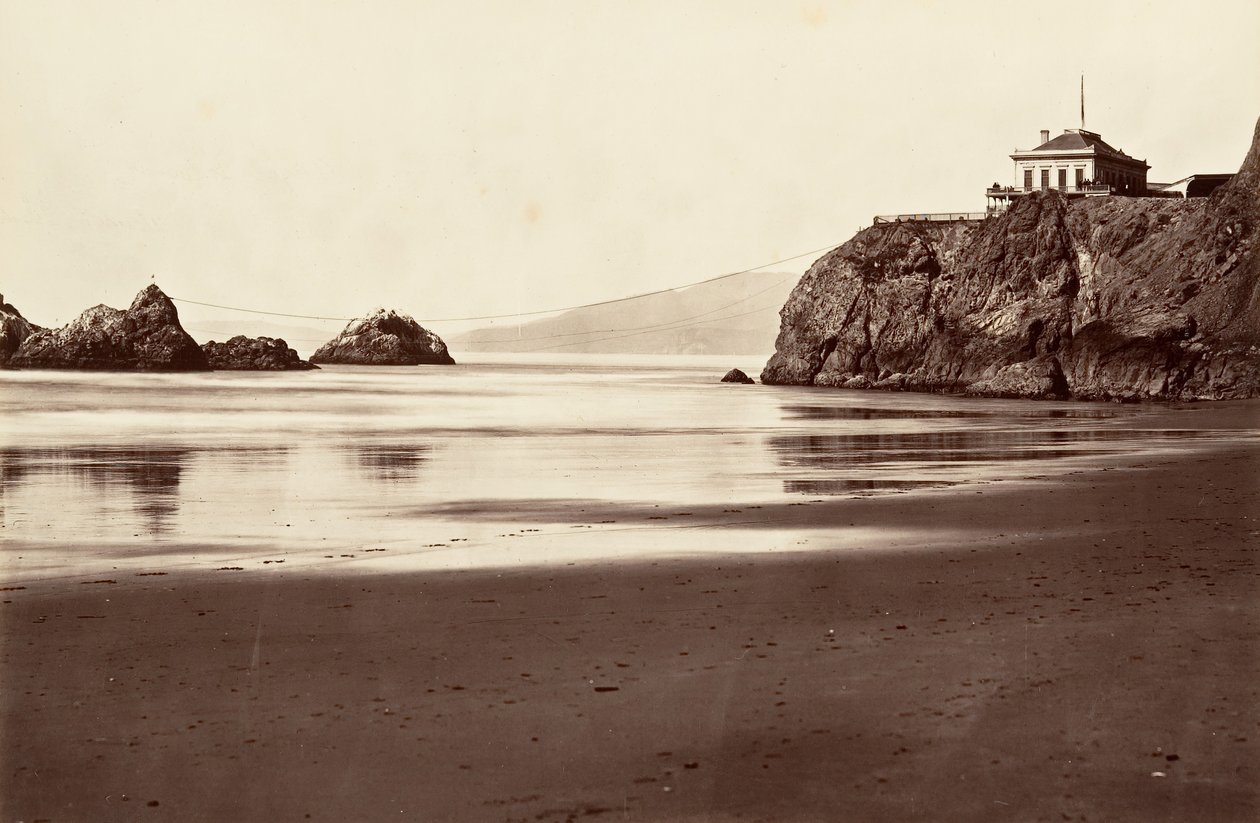 Cliff House and Seal Rock, 1868-69, painettu n. 1876. tekijältä Carleton Emmons Watkins