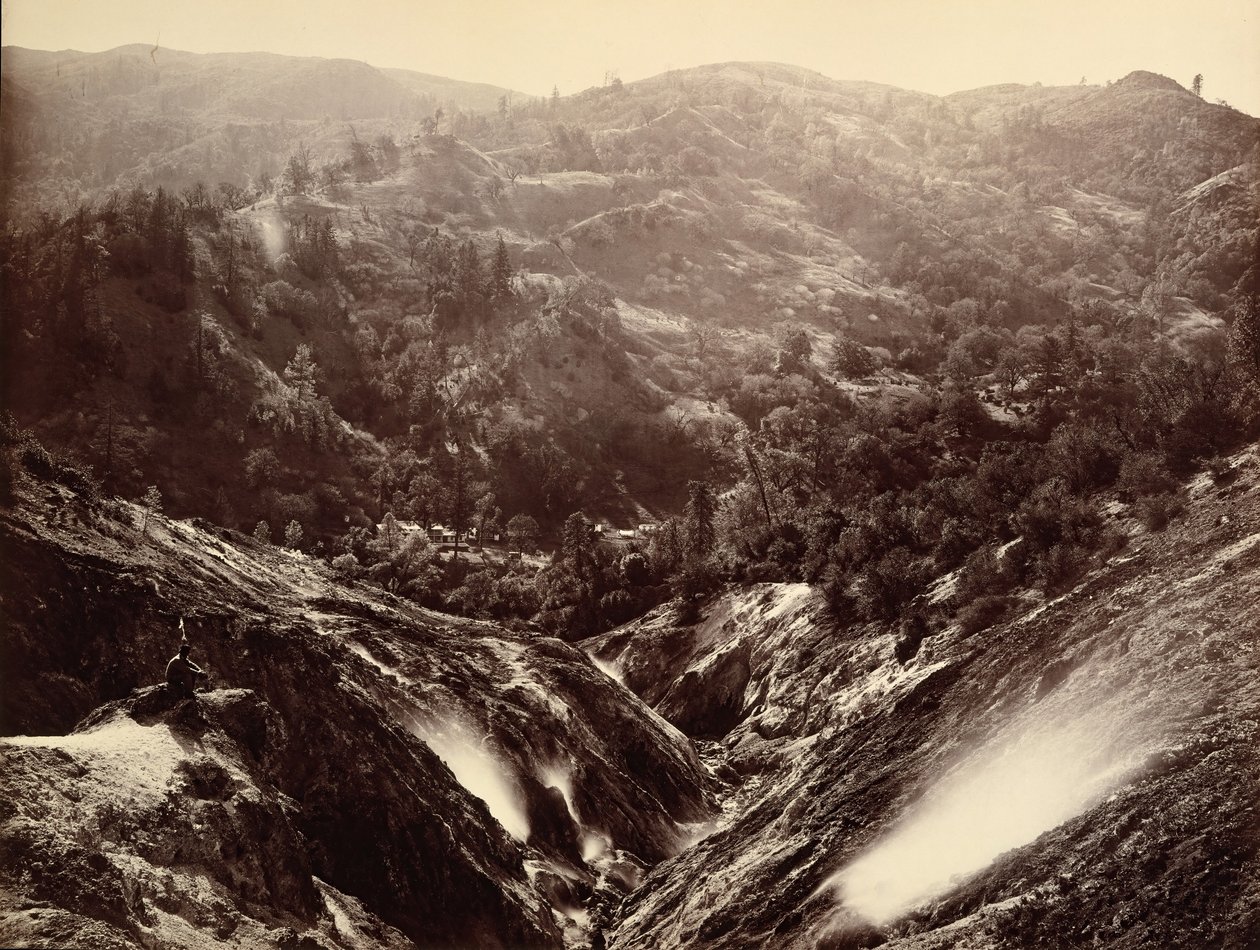 Paholaisen kanjoni, Geysirit, Katse alas, 1868-70. tekijältä Carleton Emmons Watkins