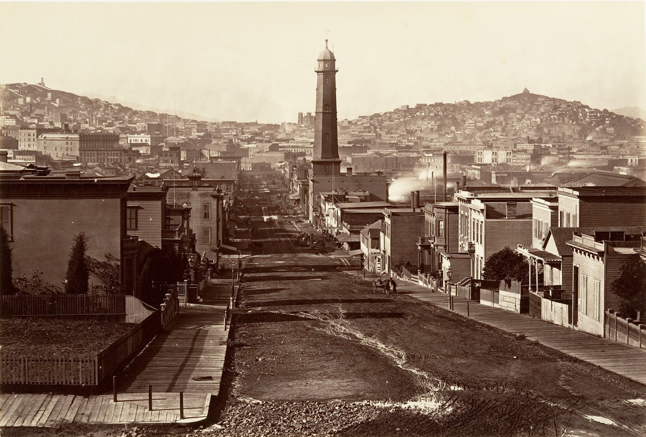 First Street, San Francisco, 1864, painettu n. 1876. tekijältä Carleton Emmons Watkins