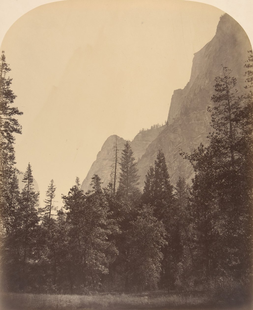 Puolikupolin ääriviivanäkymä, 4967 jalkaa, 1861. tekijältä Carleton Emmons Watkins