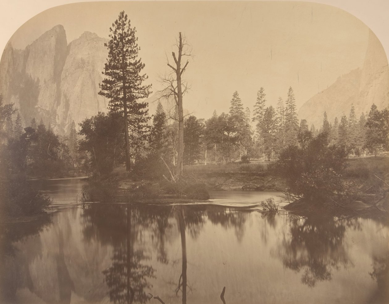River View Down Valley, Cathedral Rock vasemmalla, 1861. tekijältä Carleton Emmons Watkins
