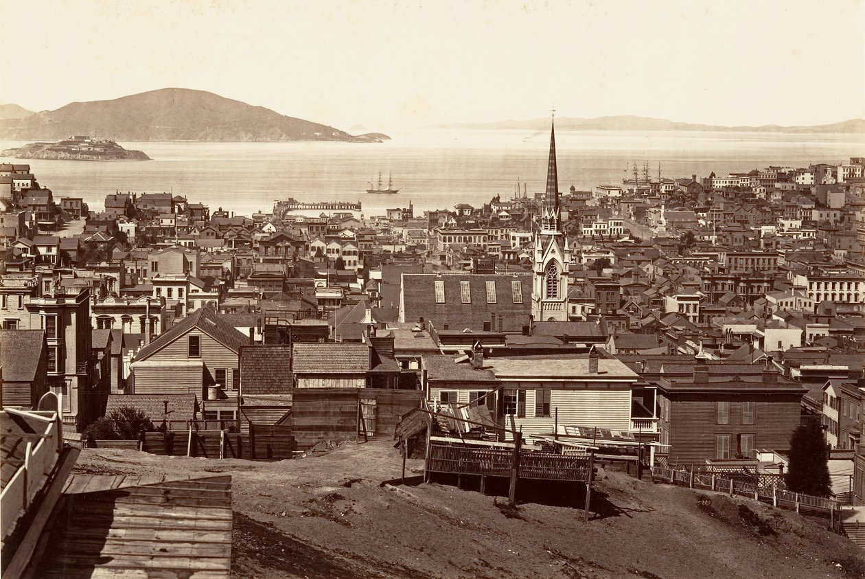 San Francisco, Kalifornia ja Powell Street, 1864, painettu n. 1876. tekijältä Carleton Emmons Watkins