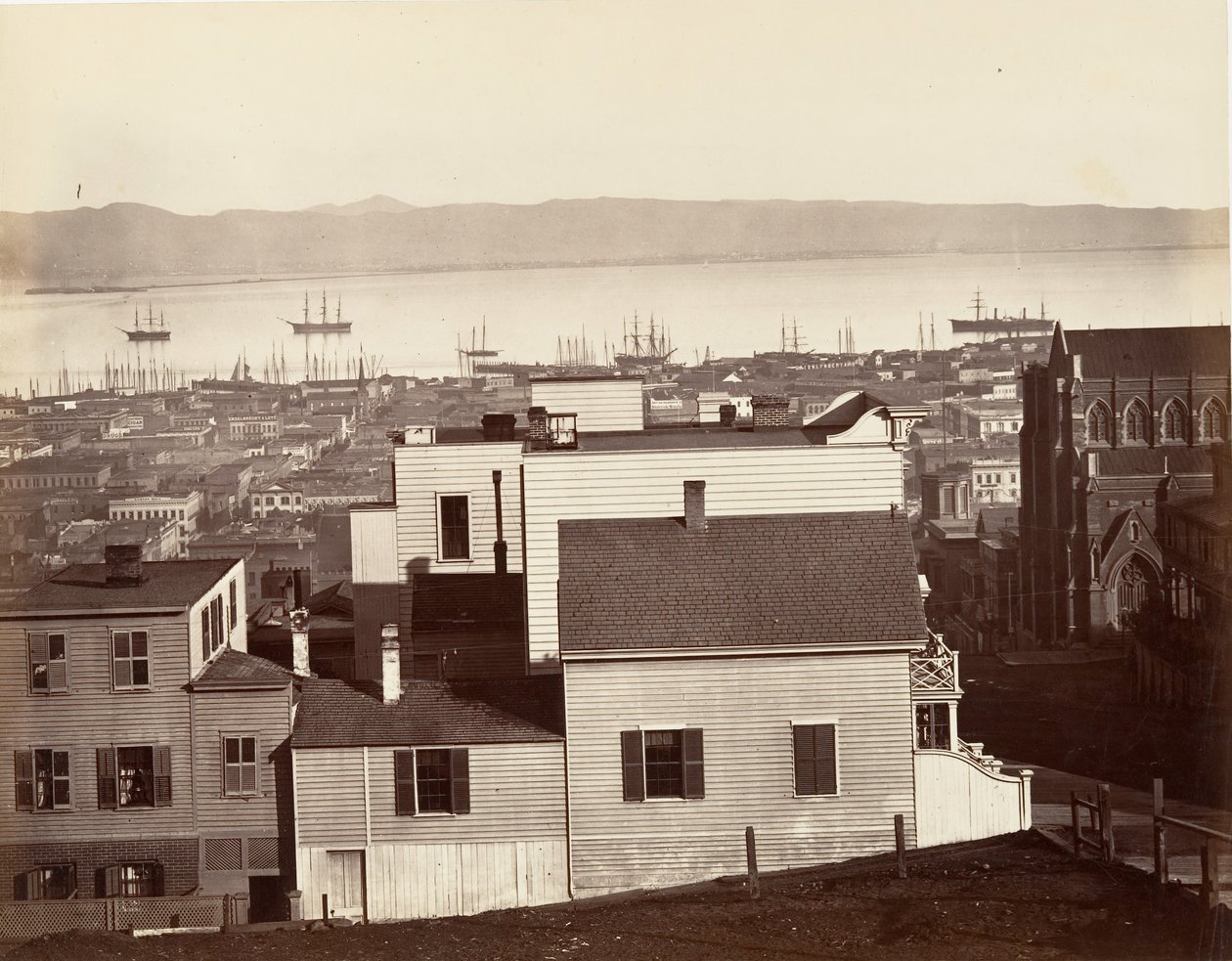 San Francisco, Kalifornia ja Powell Streets, 1864, painettu n. 1876. tekijältä Carleton Emmons Watkins