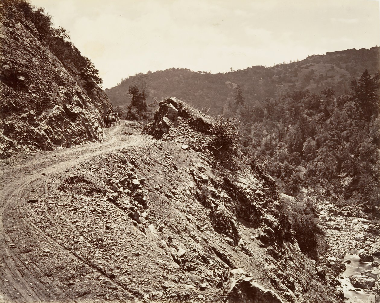 Sulphur Creek ja Flume-tie Geysereihin, 1868-70, painettu n. 1876. tekijältä Carleton Emmons Watkins