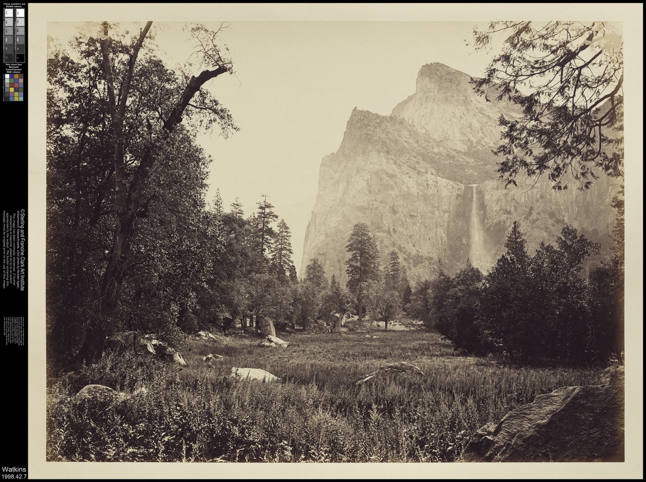 The Bridal Veil, 900 ft. Yosemite, n. 1865 tekijältä Carleton E. Watkins