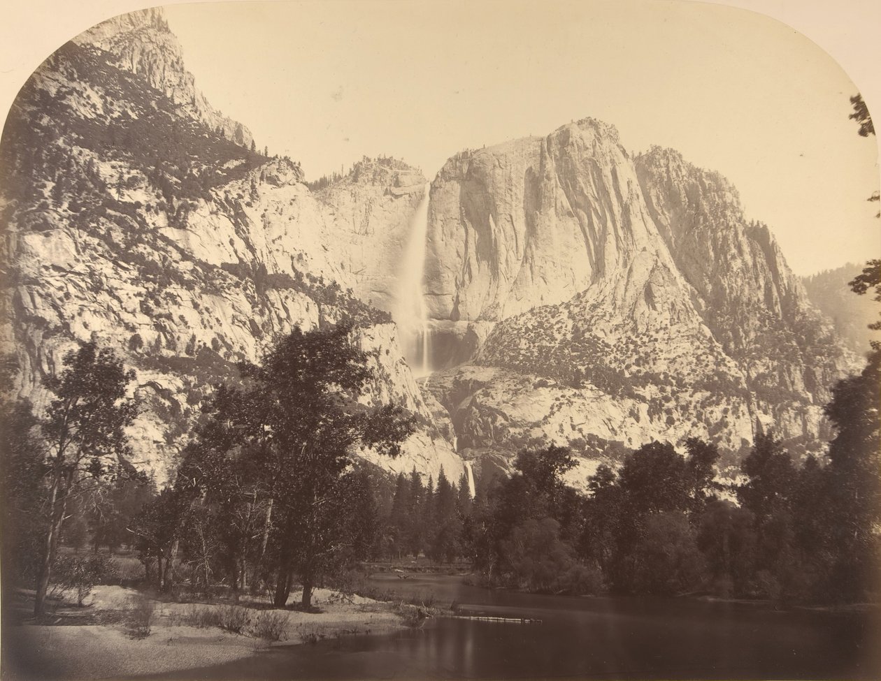 Yosemite Falls, River View, 2637 jalkaa, 1861. tekijältä Carleton Emmons Watkins