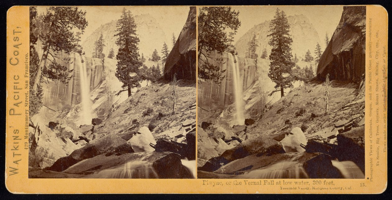 Kuva, Vernal Fall, 300 jalkaa, Yosemiten laakso, Mariposa County, Cal tekijältä Carleton Watkins