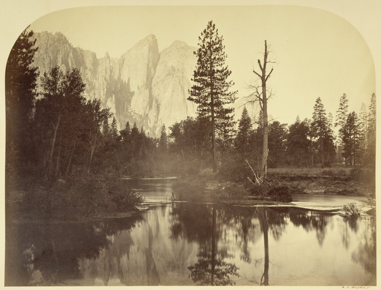 Jokimaisema - alas laaksoon - Yosemite tekijältä Carleton Watkins