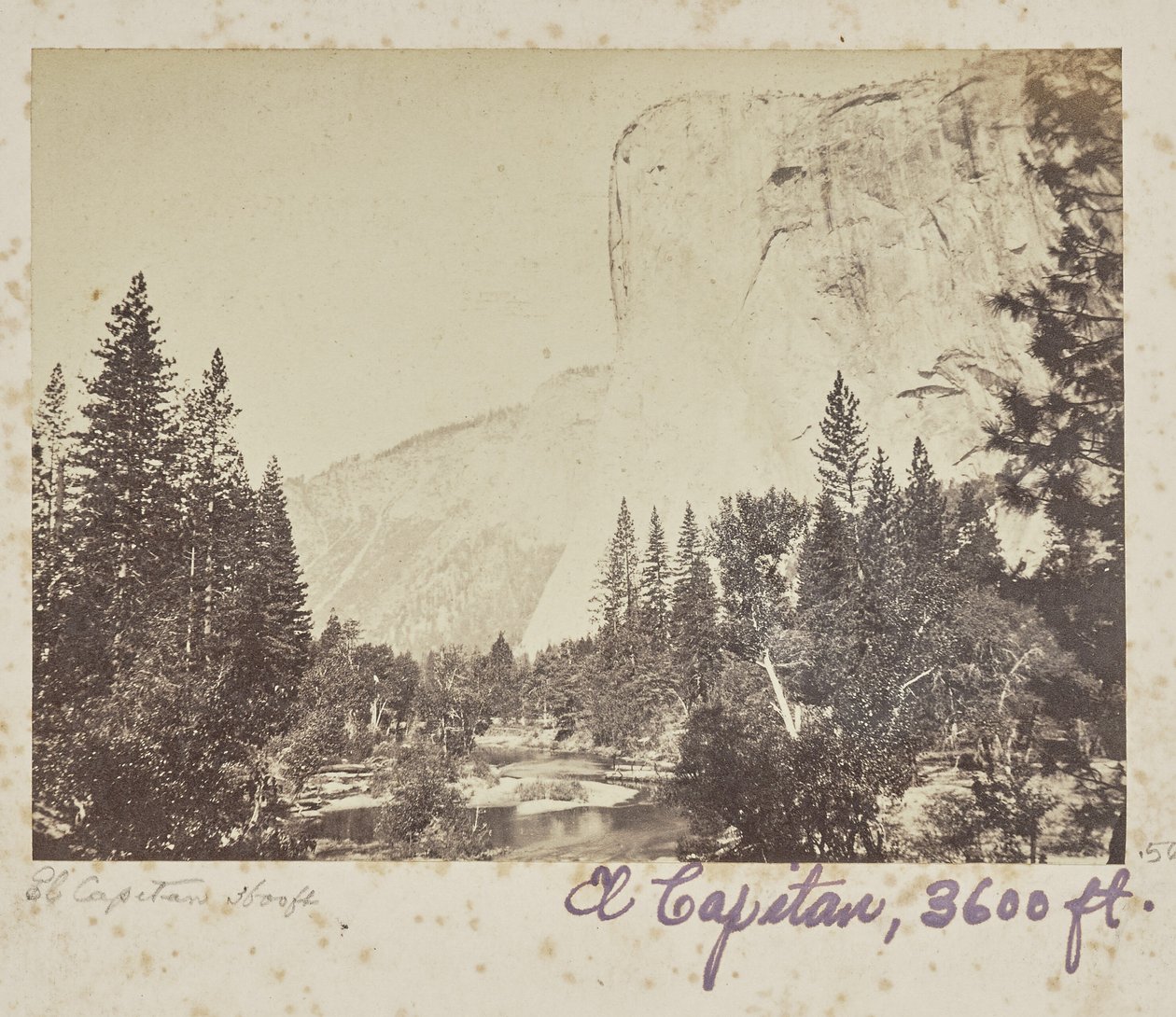 Tutocanula - El Capitan - 3600 jalkaa, Yosemiten laakso, Mariposan piirikunta, Kalifornia (nro 1010) tekijältä Carleton Watkins