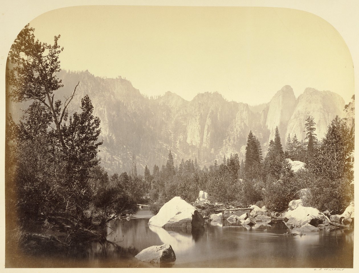 Näkymä Mercedjoelle - Yosemite tekijältä Carleton Watkins