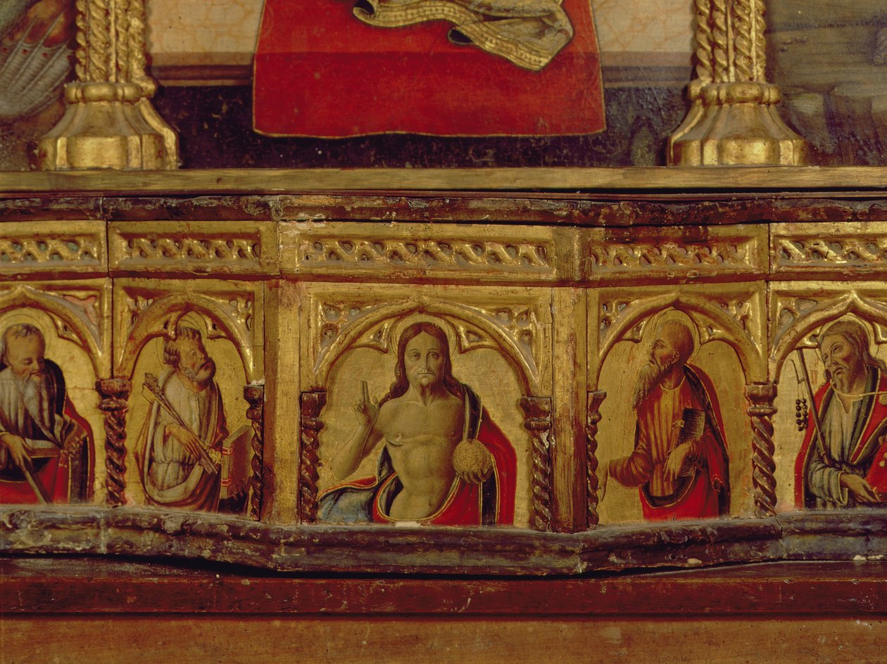 Kristus Pyhän Pietarin ja Paavalin kanssa, San Martinon polyptyykin predellasta (tempera paneelissa) (katso 76669) tekijältä Carlo Crivelli