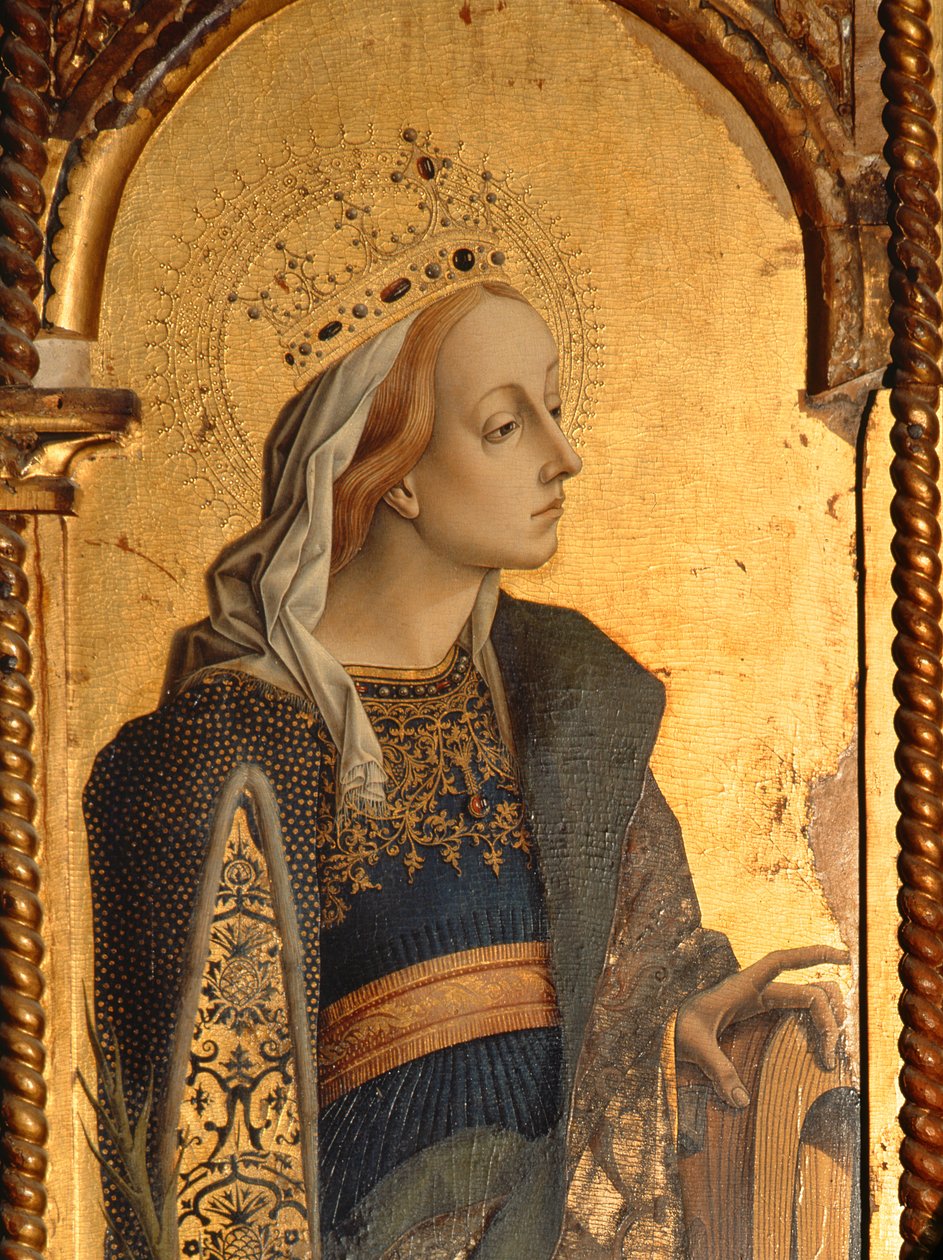 St. Catherine, yksityiskohta Santa Lucian triptyykistä (tempera taulussa) (katso 76683) tekijältä Carlo Crivelli