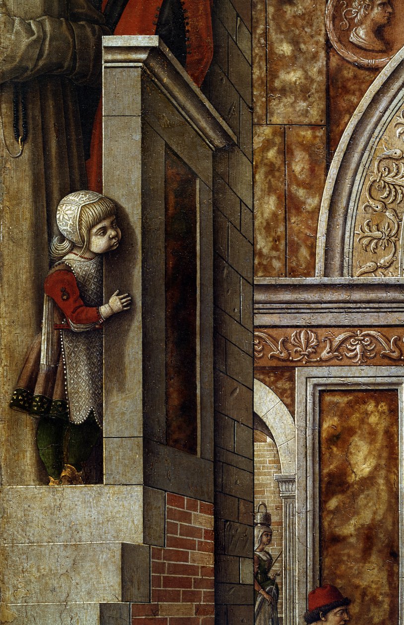 Anunciation with St. Emidius, 1486 (tempera ja öljy kankaalle) (97895:n yksityiskohta) tekijältä Carlo Crivelli