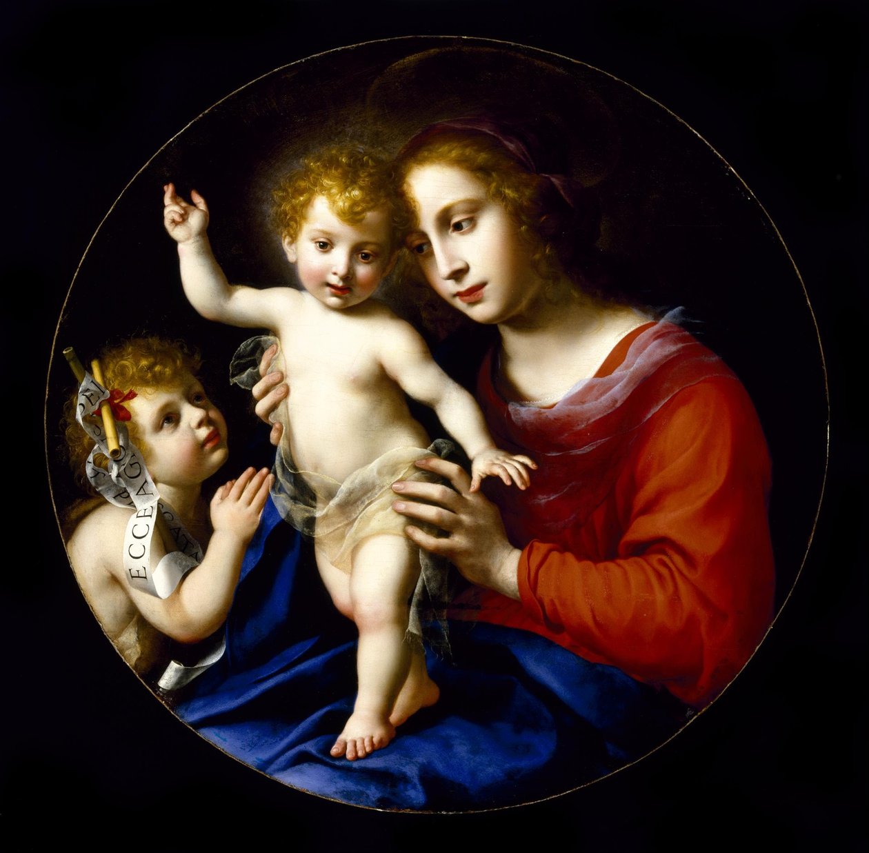 Neitsyt ja lapsi vauva Pyhän Johannes Kastajan kanssa tekijältä Carlo Dolci