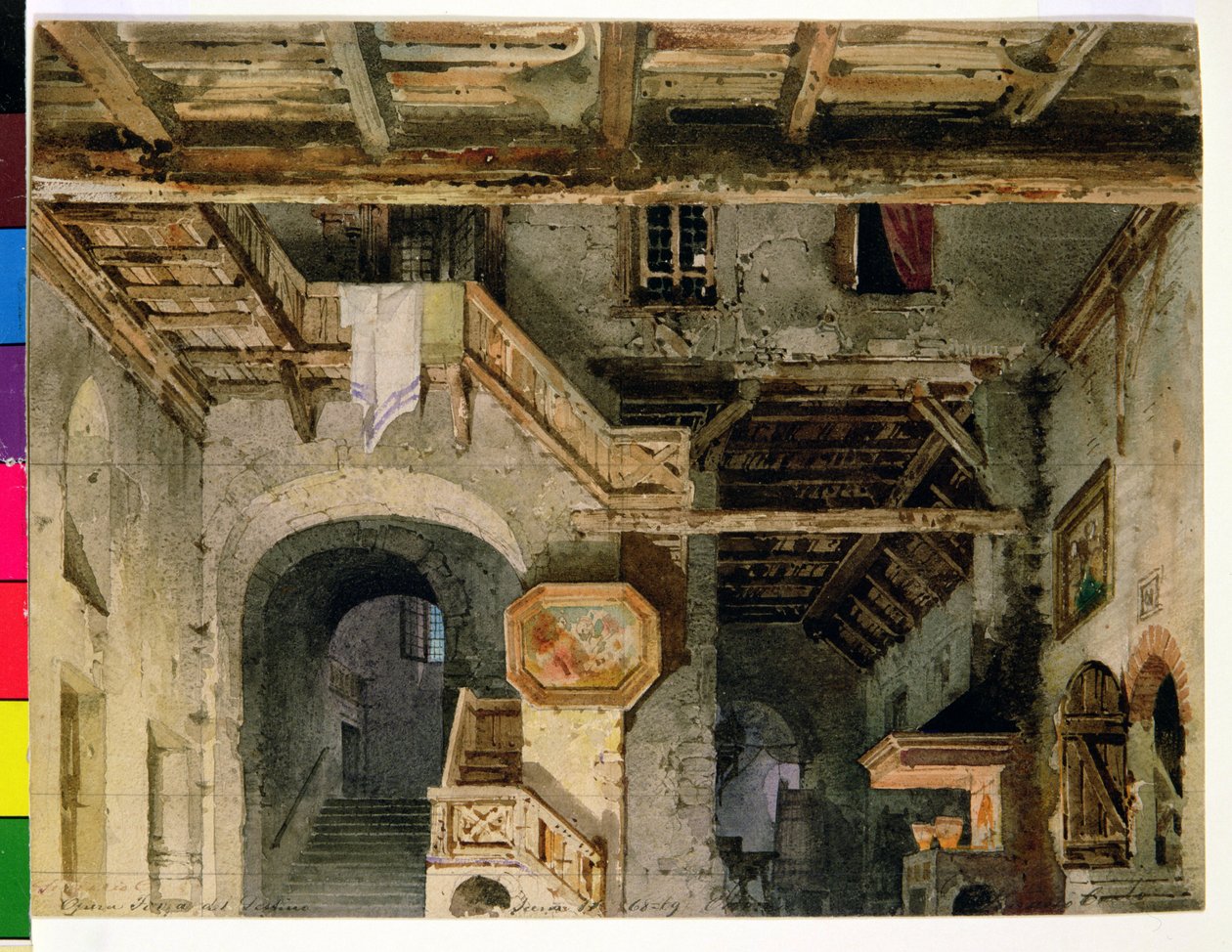 Lavastus elokuvalle Kohtalon voima, n. 1862 tekijältä Carlo Ferrario