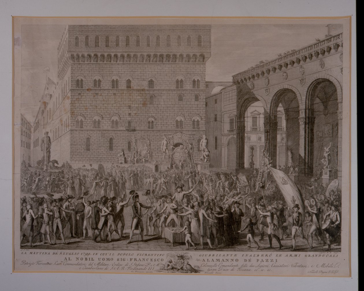 Aamu 3. kesäkuuta 1799, kun firenzeläiset juhlivat suurherttuan aseiden nostamista tekijältä Carlo Lasinio