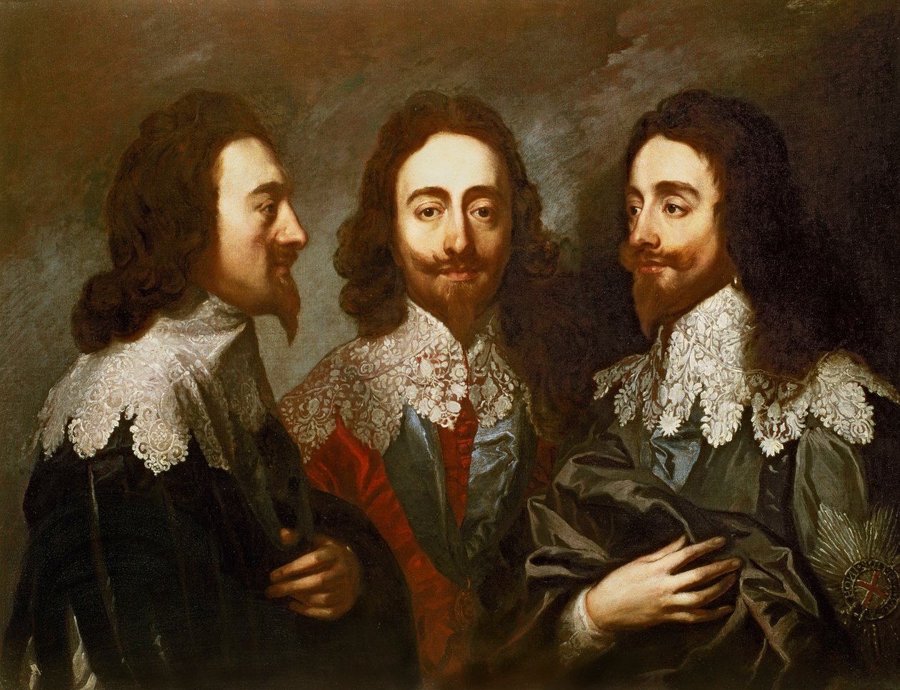 Charles I kolmessa asemassa (1600-49) Maalaus Van Dyckin mukaan tekijältä Carlo Maratta or Maratti