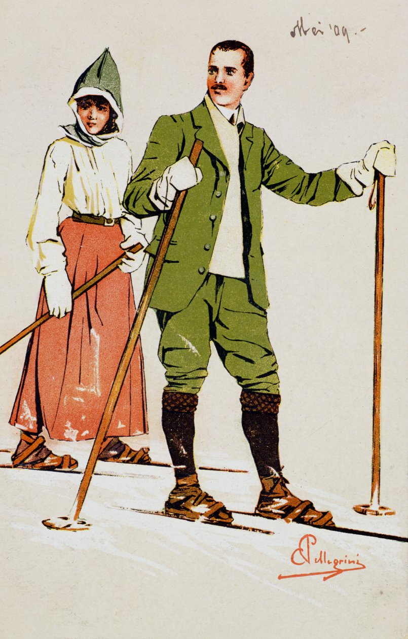 Kaksi hiihtäjää, 1909 tekijältä Carlo Pellegrini
