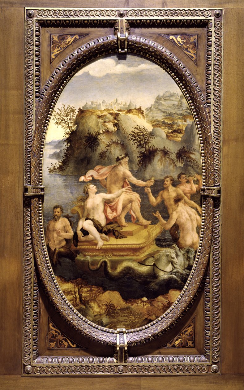 Neptunus ja amfitriitti, 1572 (öljy liuskekivellä) tekijältä Carlo Portelli