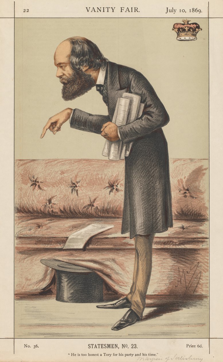 Vanity Fair: Statesman, nro 23 Hän on liian rehellinen tory puolueeseensa ja aikaansa, 1869. tekijältä Carlo