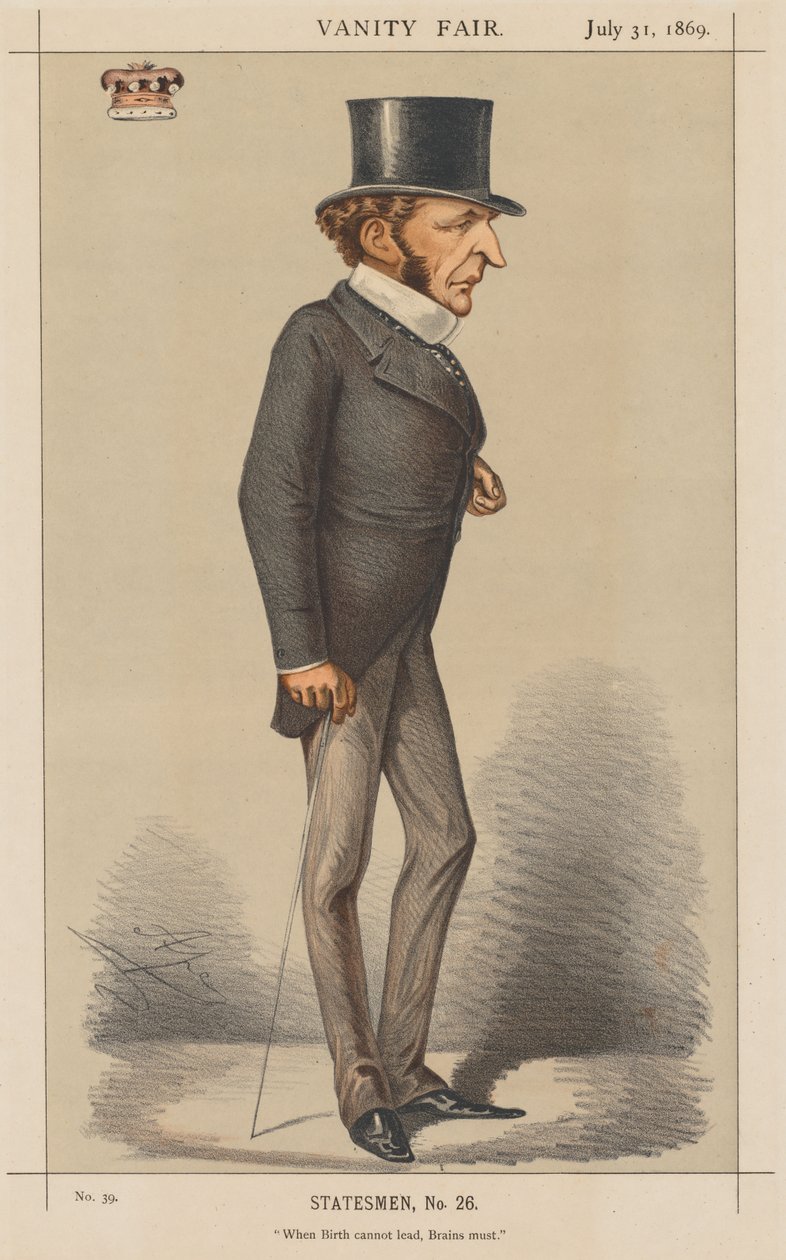 Vanity Fair: Statesman No. 26 Kun syntymä ei voi johtaa, Brains must., 1869. tekijältä Carlo