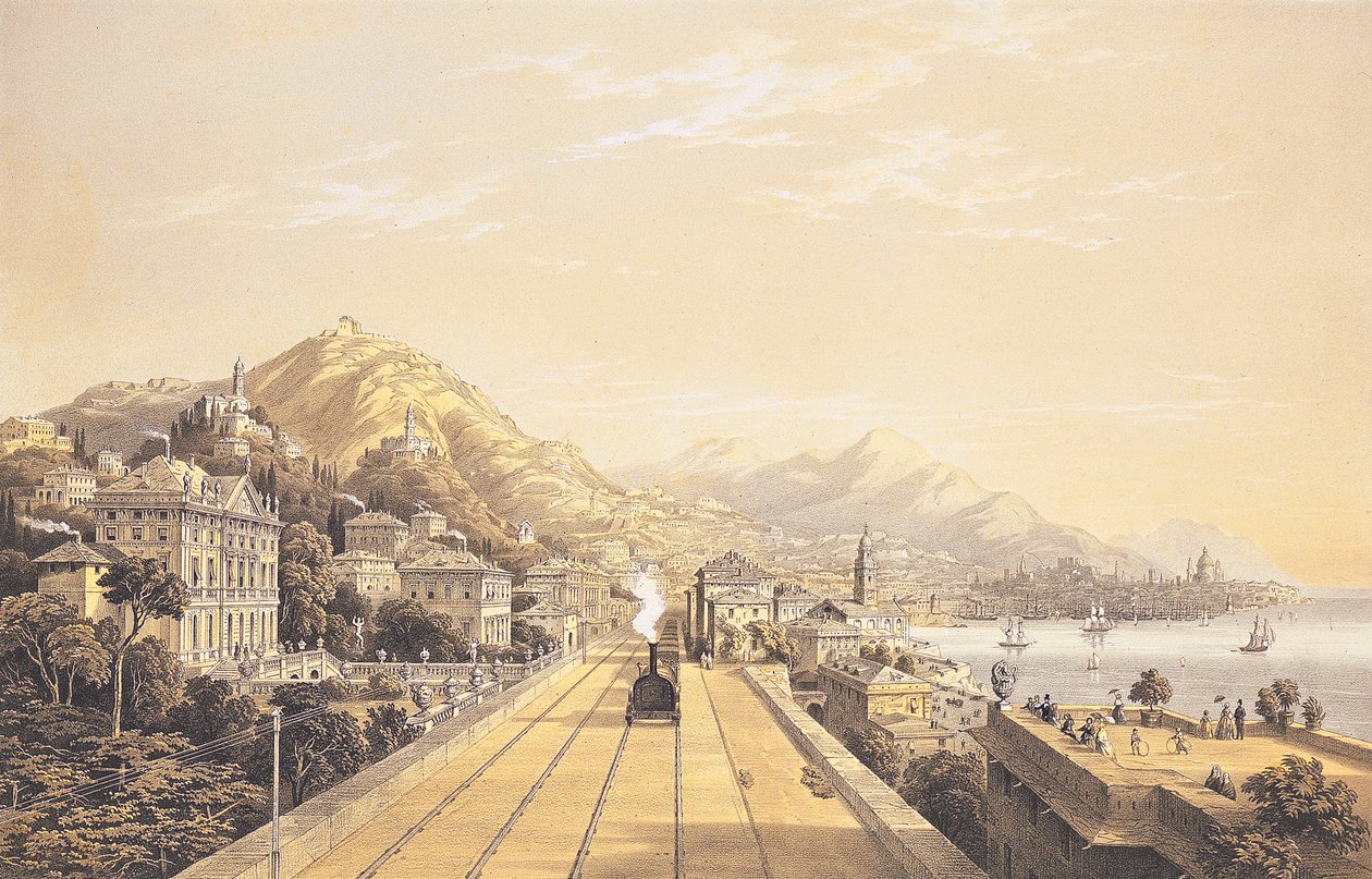 Etukappale elokuvasta "Näkymiä Torinon ja Genovan väliselle rautateelle", 1853 tekijältä Carlo Bossoli