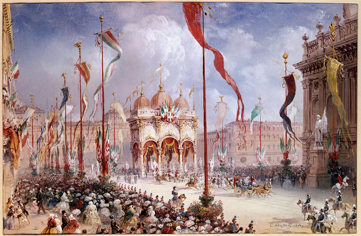 Risorgimento - Victor-Emmanuel II (Victor-Emmanuel) (Vittorio Emanuele) (1820-1878) Italian parlamentin avajaisissa 2.4.1860 (öljy kankaalle) tekijältä Carlo Bossoli