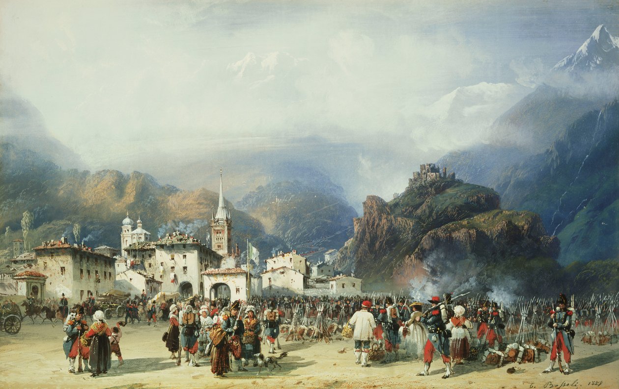 Sota Italiassa: Susa, Mont Cenis, Bivouac ranskalaisten joukkojen kanssa, 1859 tekijältä Carlo Bossoli