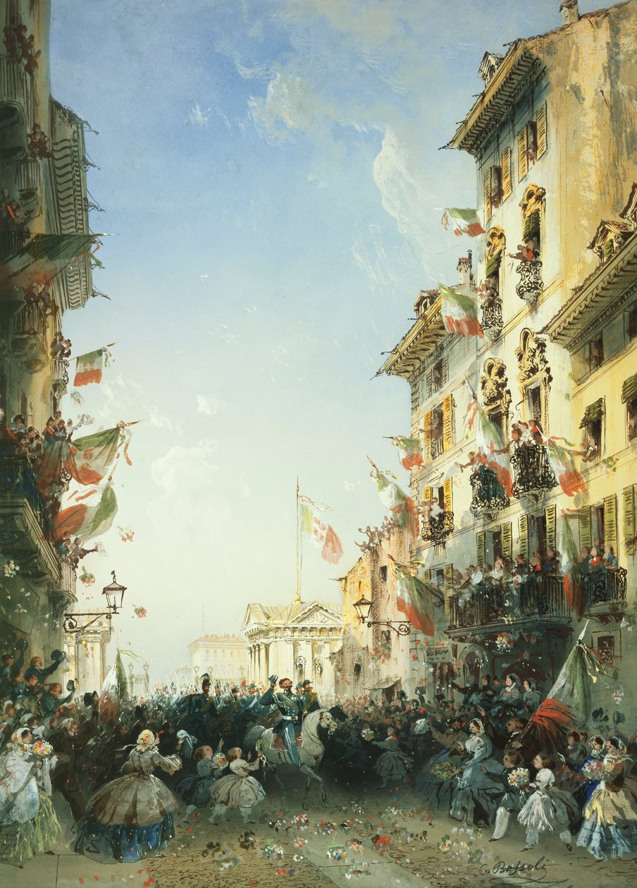 Sota Italiassa: Sardinian kuninkaan tulo Bresciaan, 1859 tekijältä Carlo Bossoli