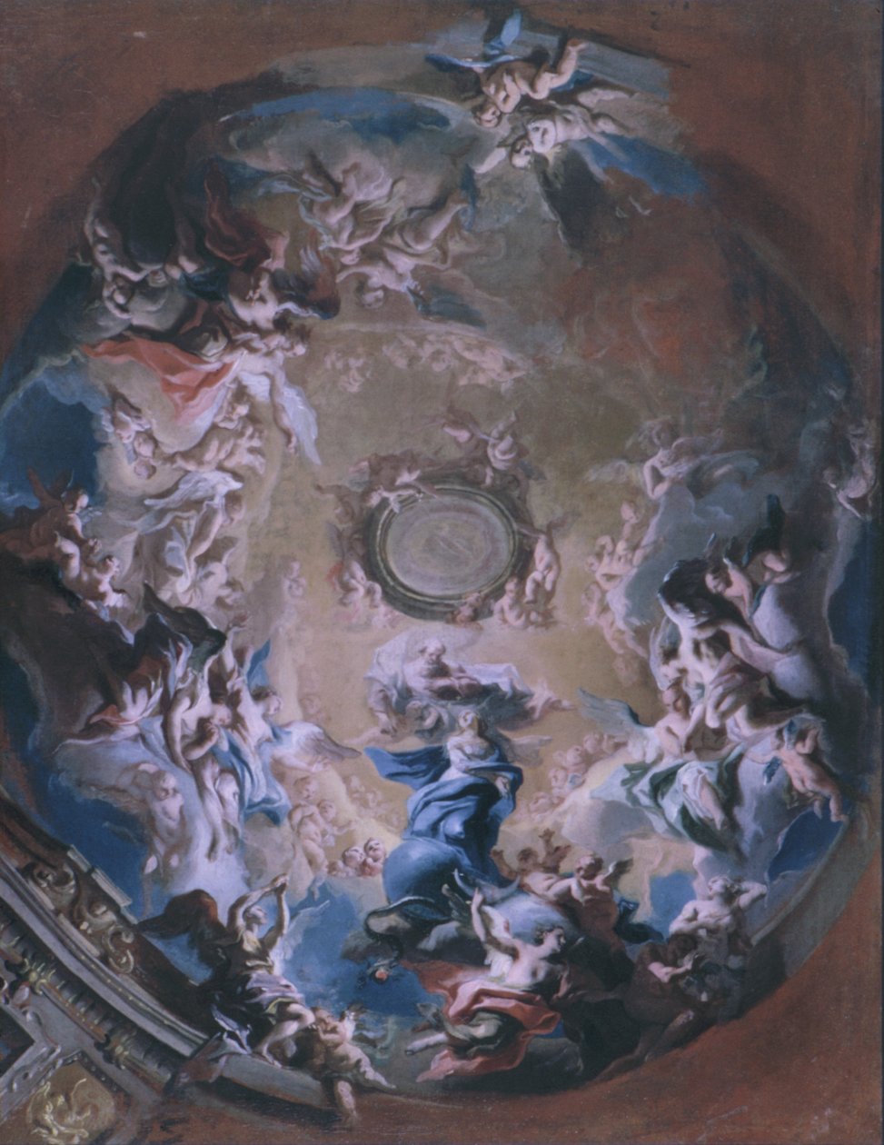 Isä Jumala vastaanottaa tahrattoman sikiämisen madonnan. tekijältä Carlo Carlone