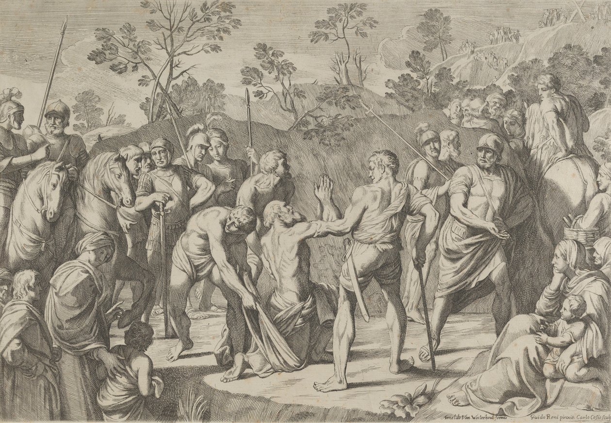 Pyhä Andreas polvistui rukouksessa, kun hänet johdetaan ristille Renin jälkeen, 1650-80. tekijältä Carlo Cesi