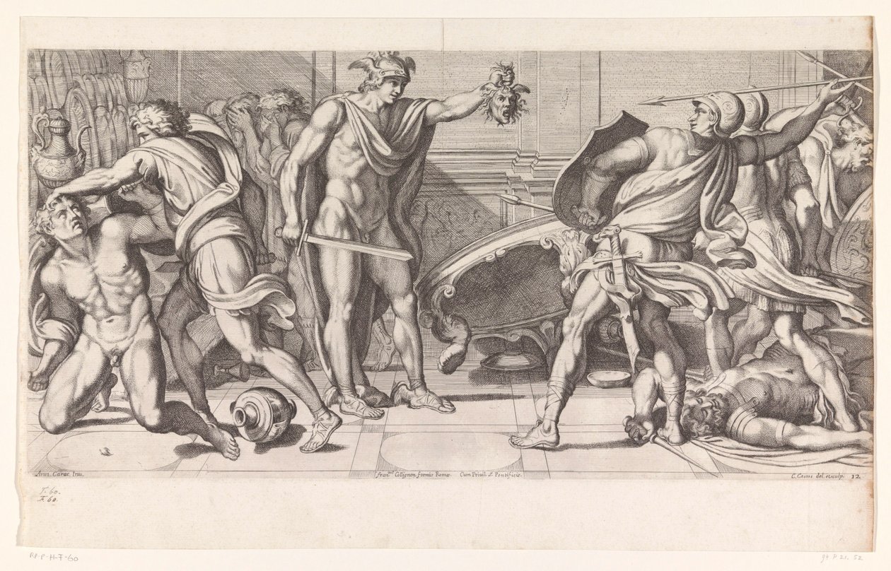 Phineus ja hänen seuraajansa muuttuivat kiveksi Maalauksia Palazzo Farnesessa Roomassa (sarjan nimi) Galeria nel Palazzo Farnese in Roma (sarjan nimi) tekijältä Carlo Cesio