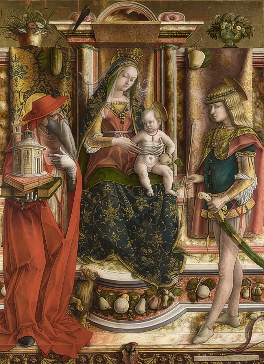 Pääskystytär (Madonna mit der Schwalbe). Nach 1490 tekijältä Carlo Crivelli