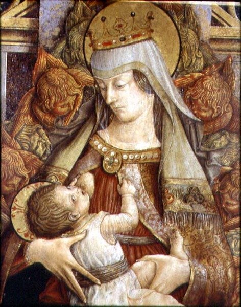 Madonna Suckling the Christ Child (öljy paneelissa) tekijältä Carlo Crivelli