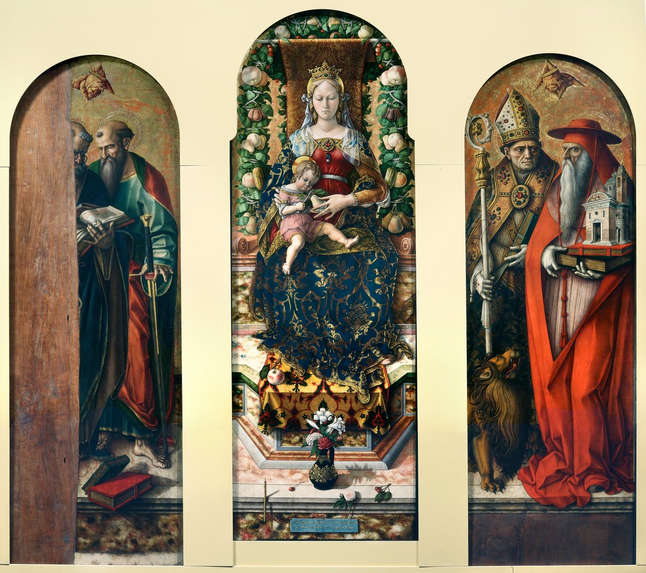 Madonna ja lapsi ja pyhät Pietari ja Paavali, Ansovino ja Jerome tekijältä Carlo Crivelli
