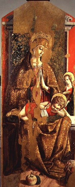 Madonna ja lapsi, keskipaneeli Castellanon laakson toisesta triptyykistä (tempera paneelissa) tekijältä Carlo Crivelli
