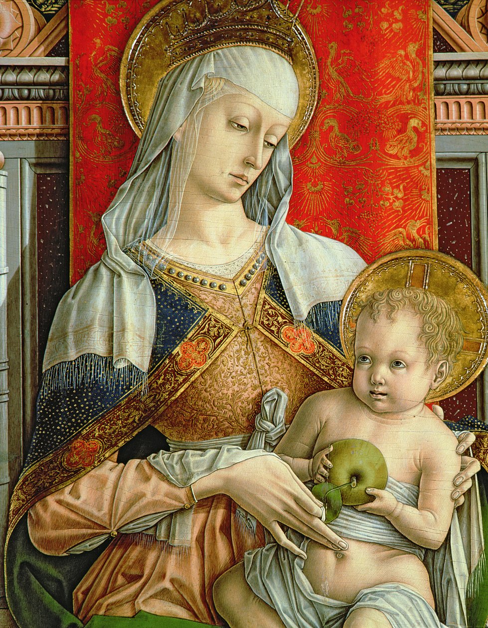 Madonna ja lapsi, yksityiskohta SantEmidion polyptyykistä, 1473, tempera paneelille, yksityiskohta kuvasta 76636. tekijältä Carlo Crivelli