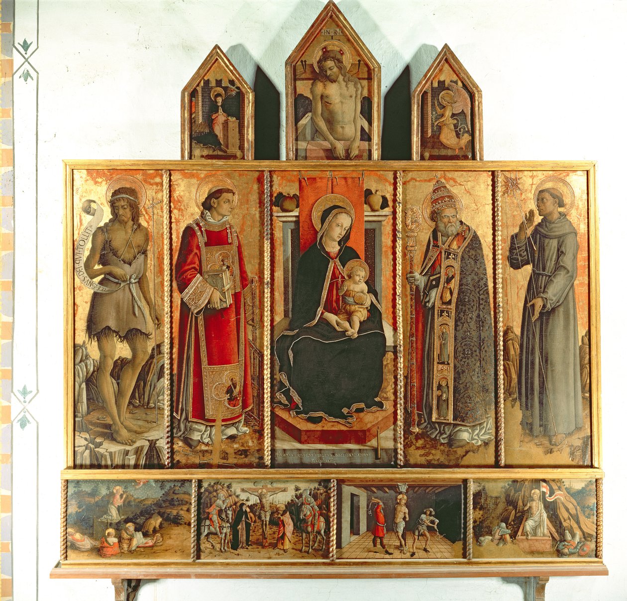 Madonna ja lapsi pyhimysten kanssa, polyptyykki, 1468 (tempera taulussa) tekijältä Carlo Crivelli
