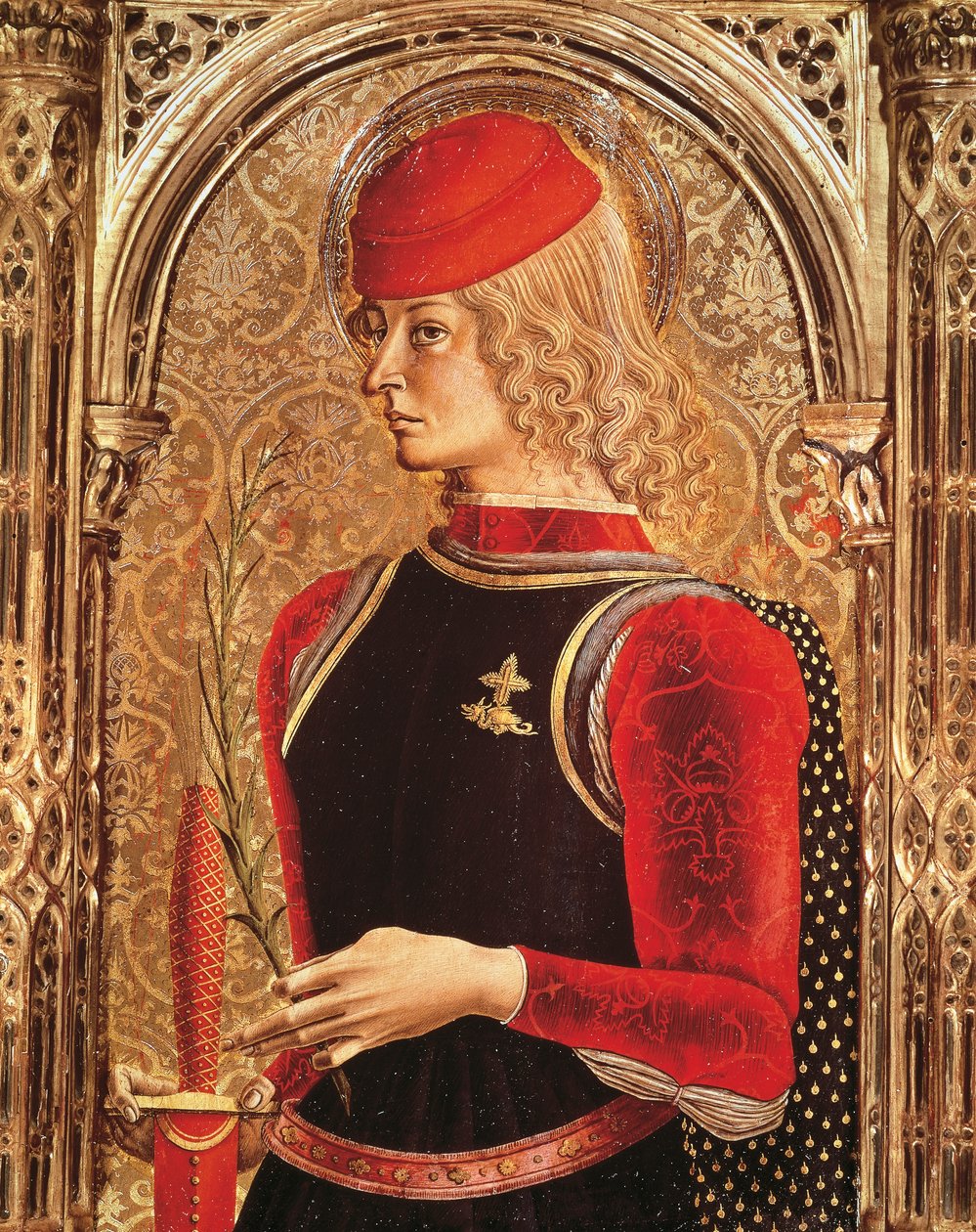 Pyhän Yrjön esitys, alttaritaulun yksityiskohta, Carlo Crivelli (noin 1430-1493). Sakramentin kappeli, Ascoli Picenon katedraali, Marche. tekijältä Carlo Crivelli