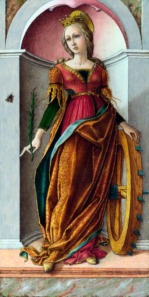 ""Pyhä Katariina Aleksandrialainen"" (Saint Catherine of Alexandria) Carlo Crivellin (noin 1435-noin 1495) maalaus n. 1492 - Tempera taulussa Koko 38x19 cm National Gallery, Lontoo tekijältä Carlo Crivelli